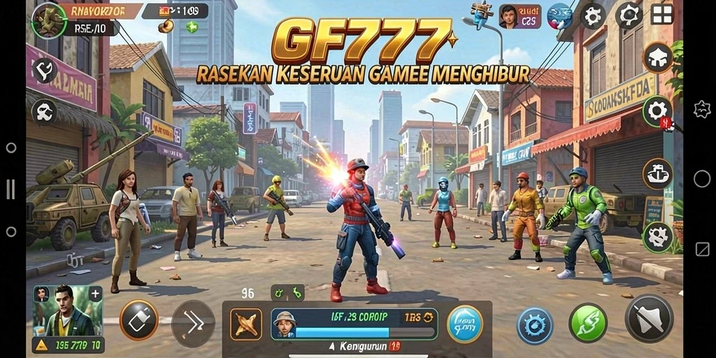Tampilan grafik menarik dari gameplay GF777 dengan karakter yang bergerak otomatis.