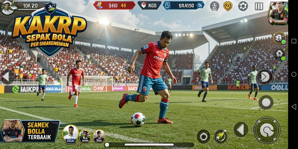 Screenshot KAKRP menampilkan aksi seru di lapangan sepak bola.