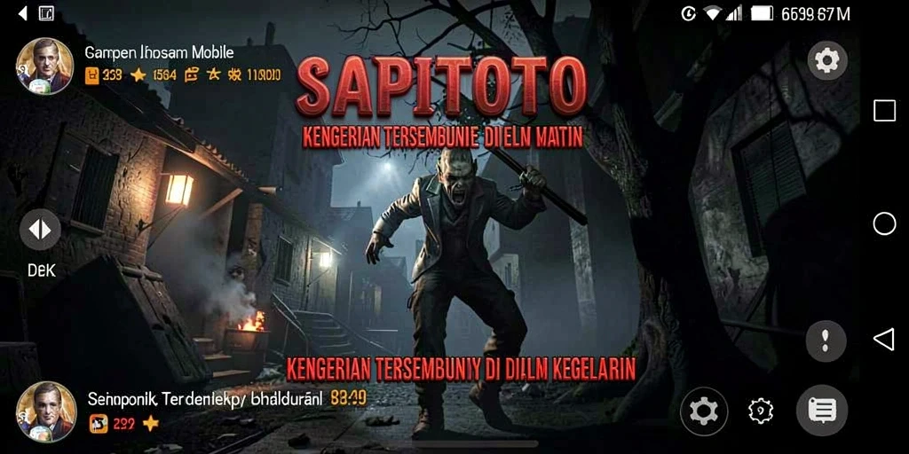 Screenshot dari gameplay SAPITOTO yang menunjukkan suasana horor mencekam.