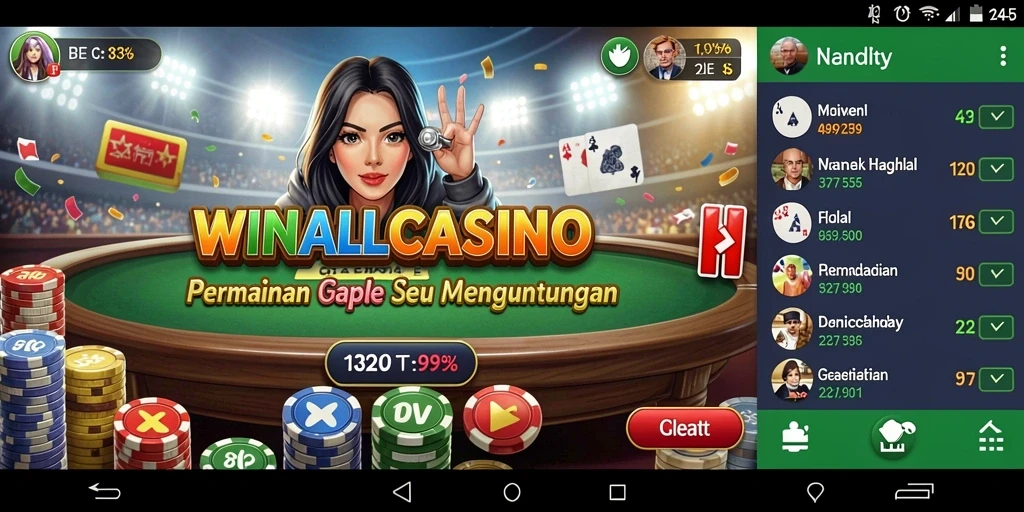 Tampilan gameplay Gaple di WINALLCASINO yang menarik dan mengasyikkan.
